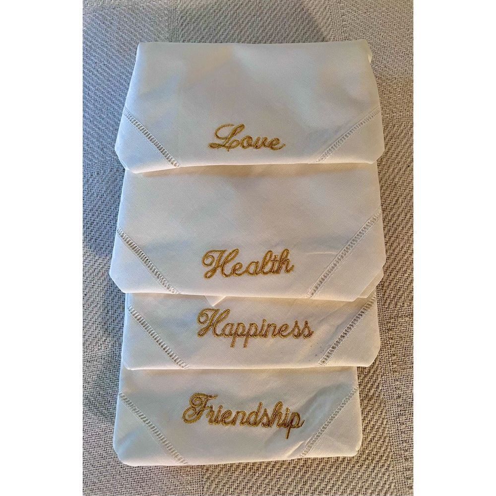Set of 4 Hemstitched Linen Embroidered Hand Towels/Napkins